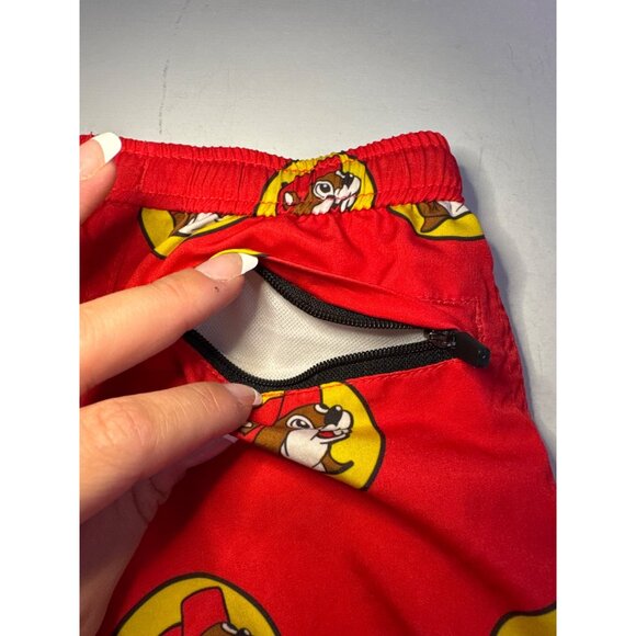 Buc-Ees Boys Swim Trunks Sz 2T Red Beaver Graphic Print Logo Novelty Texas Gas - Picture 5 of 7